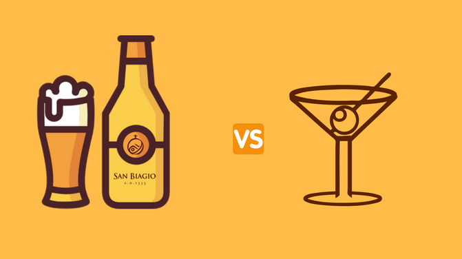 birra vs cocktail bottiglia e bicchiere